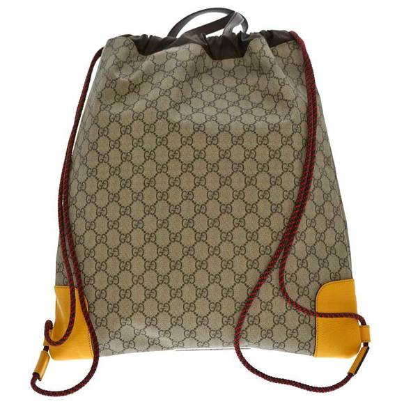 Gucci Drawstring Backpack GG Pattern Canvas Leather Yellow - Picture 2 of 13